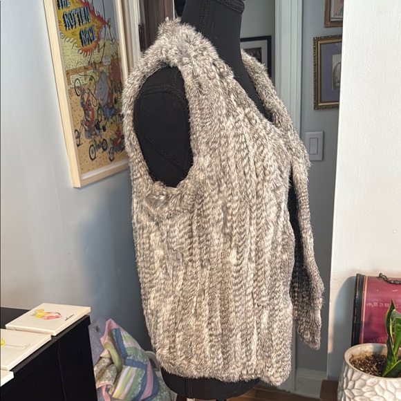 Gray Rabbit Fur Women's Sweater Vest - Picture 2 of 5